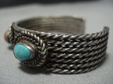 Rare 4 Coil Cuff Vintage Native American Jewelry Navajo Turquoise Sterling Silver Bracelet Old-Nativo Arts