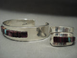 Rare And Absolutely Amazing Vintage Navajo Purple Shell Native American Jewelry Silver Bracelet Ring Set-Nativo Arts