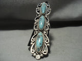 Rare Apache Turquoise Towering Navajo Native American Jewelry Silver Ring-Nativo Arts