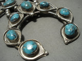Rare Basalt Turquoise Vintage Navajo Native American Jewelry Silver Squash Blossom Necklace Old-Nativo Arts