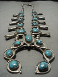 Rare Basalt Turquoise Vintage Navajo Native American Jewelry Silver Squash Blossom Necklace Old-Nativo Arts