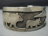 Rare Bear And Cub Vintage Navajo Sterling Silver Native American Jewelry Cuff Bracelet-Nativo Arts