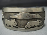 Rare Bear And Cub Vintage Navajo Sterling Silver Native American Jewelry Cuff Bracelet-Nativo Arts