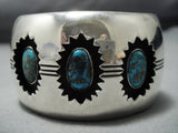 Rare!! Bisbee Turquoise Vintage Native American Jewelry Navajo Sterling Silver Channel Bracelet Old-Nativo Arts