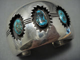 Rare!! Bisbee Turquoise Vintage Native American Jewelry Navajo Sterling Silver Channel Bracelet Old-Nativo Arts