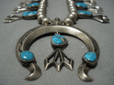 Rare!! Bisbee Turquoise Vintage Native American Jewelry Navajo Sterling Silver Squash Blossom Necklace-Nativo Arts