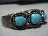 Rare Bisbee Turquoise Vintage Native American Navajo Sterling Silver Bracelet Old Cuff-Nativo Arts