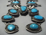 Rare Bisbee Turquoise Vintage Native American Navajo Sterling Silver Squash Blossom Necklace-Nativo Arts