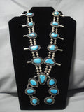 Rare Bisbee Turquoise Vintage Native American Navajo Sterling Silver Squash Blossom Necklace-Nativo Arts