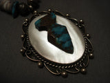 Rare Bisbee Turquoise Vintage Navajo Arrowhead Native American Jewelry Silver Necklace-Nativo Arts