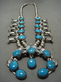 Rare 'Blue Carico Lake ' Turquoise Vintage Navajo Native American Jewelry Silver Squash Blossom Necklace-Nativo Arts