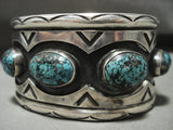 Rare Blue Creek Turquoise Vintage Navajo Native American Jewelry Silver Bracelet Old- for lyn-Nativo Arts