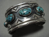 Rare Blue Creek Turquoise Vintage Navajo Native American Jewelry Silver Bracelet Old- for lyn-Nativo Arts