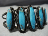 Rare Blue Wind Turquoise!! Vintage Native American Jewelry Navajo Sterling Silver Bracelet Old-Nativo Arts