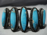 Rare Blue Wind Turquoise!! Vintage Native American Jewelry Navajo Sterling Silver Bracelet Old-Nativo Arts