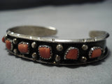 Rare Cecil Nez Vintage Native American Jewelry Navajo Sterling Silver Coral Bracelet Old-Nativo Arts