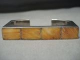 Rare Contemporist Vintage Native American Jewelry Navajo Orange Shell Sterling Silver Bracelet-Nativo Arts