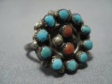 Rare Coral Turquoise Snake Eyes Sterling Silver Native American Jewelry Ring Old-Nativo Arts