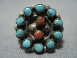 Rare Coral Turquoise Snake Eyes Sterling Silver Native American Jewelry Ring Old-Nativo Arts