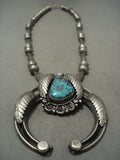 Rare Crow Spings Turquoise Vintage Navajo Native American Jewelry Silver Necklace-Nativo Arts