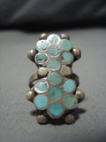 Rare Dishta Vintage Zuni Turquoise Sterling Silver Native American Ring Old-Nativo Arts