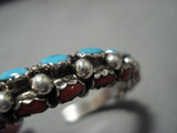 Rare Double Sided Turquoise Coral Sterling Silver Vintage Native American Jewelry Navajo Bracelet Old-Nativo Arts