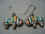 Rare Double Sided Turquoise Navajo Vintage Sterling Native American Jewelry Silver Earrings-Nativo Arts