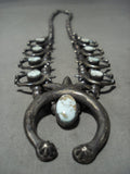 Rare Dry Creek Turquoise Vintage Navajo Native American Jewelry Silver Squash Blossom Necklace-Nativo Arts