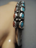 Rare Duel Sided Turquoise Coral Vintage Native American Jewelry Navajo Sterling Silver Bracelet Cuff Old-Nativo Arts