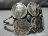 Rare! Early 1900's Coin Bisbee Turquoise Vintage Native American Navajo Sterling Silver Bracelet-Nativo Arts