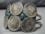 Rare! Early 1900's Coin Bisbee Turquoise Vintage Native American Navajo Sterling Silver Bracelet-Nativo Arts