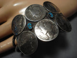 Rare! Early 1900's Coin Bisbee Turquoise Vintage Native American Navajo Sterling Silver Bracelet-Nativo Arts