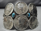Rare! Early 1900's Coin Bisbee Turquoise Vintage Native American Navajo Sterling Silver Bracelet-Nativo Arts