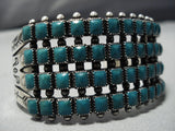 Rare Early 1900's Vintage Native American Jewelry Navajo Squared Turquoise Sterling Silver Bracelet Old-Nativo Arts