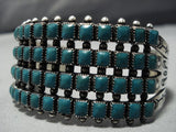 Rare Early 1900's Vintage Native American Jewelry Navajo Squared Turquoise Sterling Silver Bracelet Old-Nativo Arts