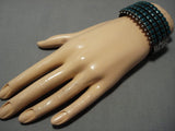 Rare Early 1900's Vintage Native American Jewelry Navajo Squared Turquoise Sterling Silver Bracelet Old-Nativo Arts