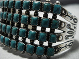 Rare Early 1900's Vintage Native American Jewelry Navajo Squared Turquoise Sterling Silver Bracelet Old-Nativo Arts