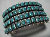 Rare Early 1900's Vintage Native American Jewelry Navajo Squared Turquoise Sterling Silver Bracelet Old-Nativo Arts