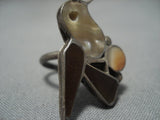 Rare Early 1900's Vintage Native American Jewelry Zuni Inlaid Sterling Silver Bird Ring Old-Nativo Arts