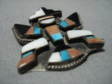 Rare Early 1900's Vintage Native American Jewelry Zuni Turquoise Sterling Silver Knifewing Pin Old-Nativo Arts