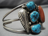 Rare Early Spencer Fam Vintage Native American Navajo Turquoise Coral Sterling Silver Bracelet-Nativo Arts