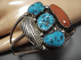 Rare Early Spencer Fam Vintage Native American Navajo Turquoise Coral Sterling Silver Bracelet-Nativo Arts