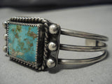 Rare!! Early Squared Royston Turquoise Vintage Native American Navajo Sterling Silver Bracelet-Nativo Arts