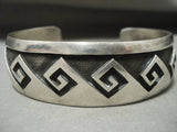 Rare 'Geometric Water River' Vintage Navajo Native American Jewelry Silver Bracelet-Nativo Arts