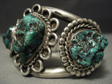 Rare Green Old Kingman Turquoise Vintage Navajo Sterling Native American Jewelry Silver Bracelet-Nativo Arts