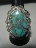 Rare **green Turquoise** Vintage Navajo Native American Jewelry Silver Ring-Nativo Arts