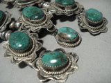 Rare Green Turquoise Vintage Navajo Squash Blossom Native American Jewelry Silver Necklace-Nativo Arts