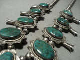 Rare Green Turquoise Vintage Navajo Squash Blossom Native American Jewelry Silver Necklace-Nativo Arts