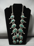 Rare Green Turquoise Vintage Navajo Squash Blossom Native American Jewelry Silver Necklace-Nativo Arts