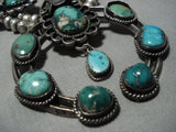 Rare Heavy Vintage Native American Navajo Turquoise Sterling Silver Squash Blossom Necklace Old-Nativo Arts
